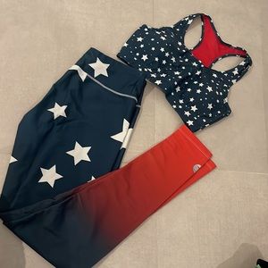 WAVE LIFE Women XS AMERICAN LEGGINGS and SPORT BRA SET STARS GRADIENT EFFECT